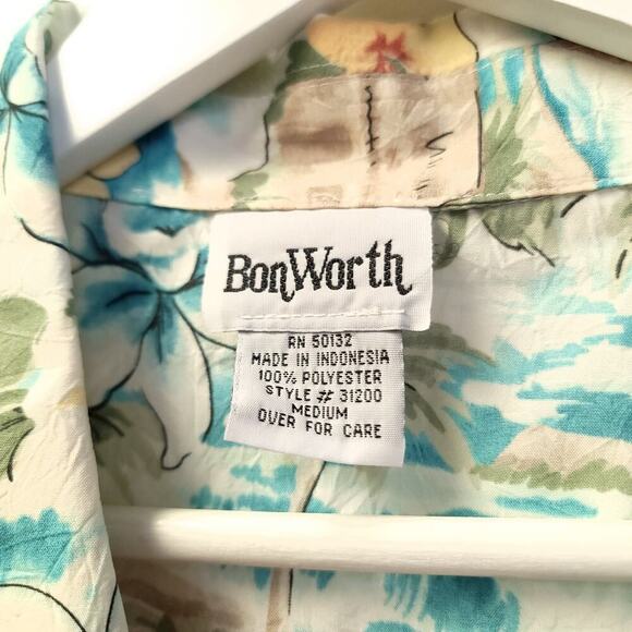 Bonworth Hawaiian Shirt Size M Button Down Short Sleece Light Weight Travel Wear - Picture 2 of 7